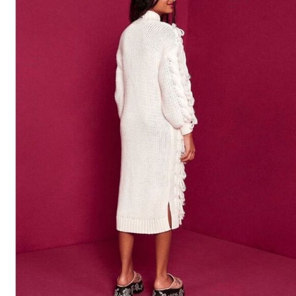 New Farm Rio Fringed Cable-knit Midi Dress - Off-white Medium - Picture 6 of 16